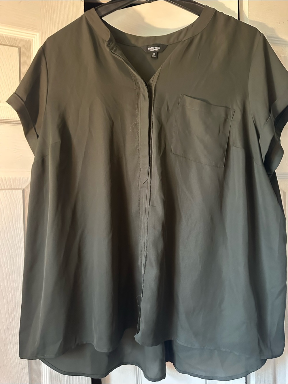 Simply Vera Vera Wang Olive Green Short Sleeve Button-Front Shirt